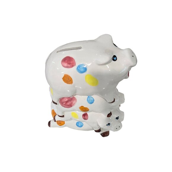 Stacked Polka Dot Piggy Bank Figurine pile if pigs cute vintage - Picture 4 of 15